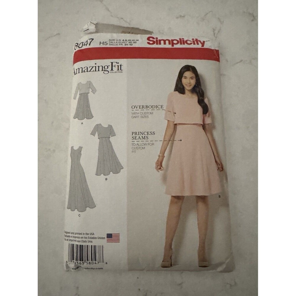 Simplicity Sewing Pattern 8047 A Line Dress Sizes 6-14 Amazing Fit Overbodice